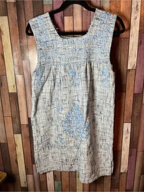 Women’s Nativa Light Blue Tweed Sleevless Dress Floral Embroidery Size Medium